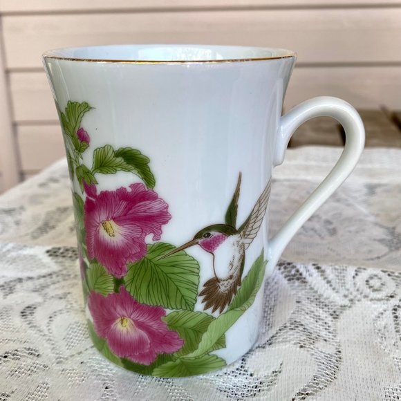 OTAGIRI Japan Floral Birds Mug - Set of 4, Gold Rim, Gibson Greeting Design - Picture 7 of 9